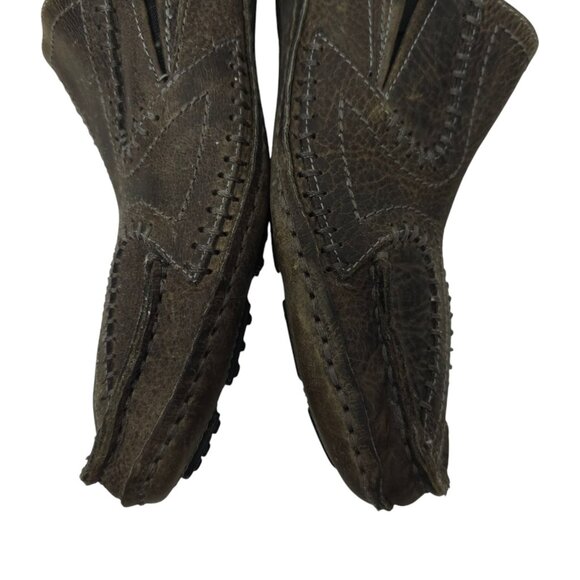 Bed Stu Distressed Leather Stitched Driving Mocs Mens 12 Gray Slip On Loafer - Picture 13 of 16